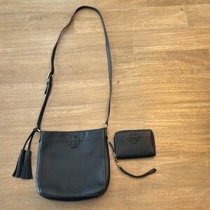 Tory Burch McGraw Black Leather Crossbody Bag and Wallet Set